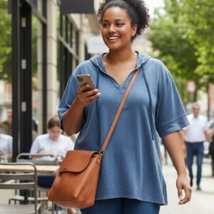 Jane and Delancey Relaxed Blue Hoodie Casual Cotton Blend Top SZ 2X